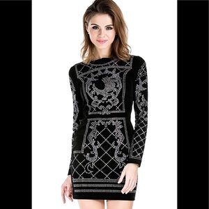 Black studded long sleeve mini dress high neck XS